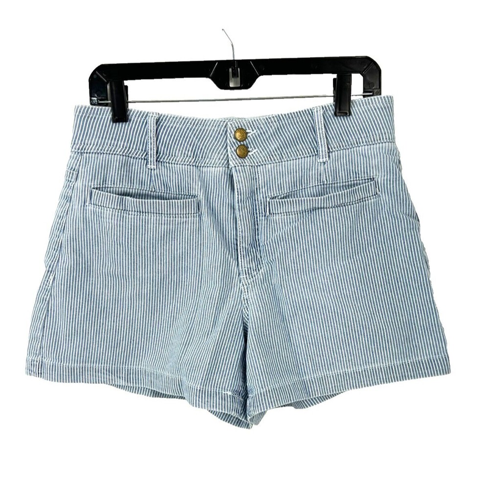 Draper James Women Blue White Sz 8 Welt Pocket High Rise Railroad Stripe Shorts - Picture 2 of 11
